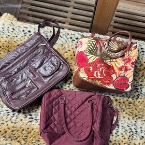 Stylish Burgundy Quilted & Floral Tote Bag Collection